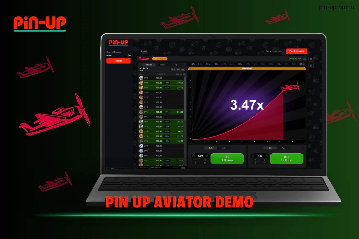 PinUp Aviator has a demo version of the game for Indian users, which will allow them to develop their own game strategy