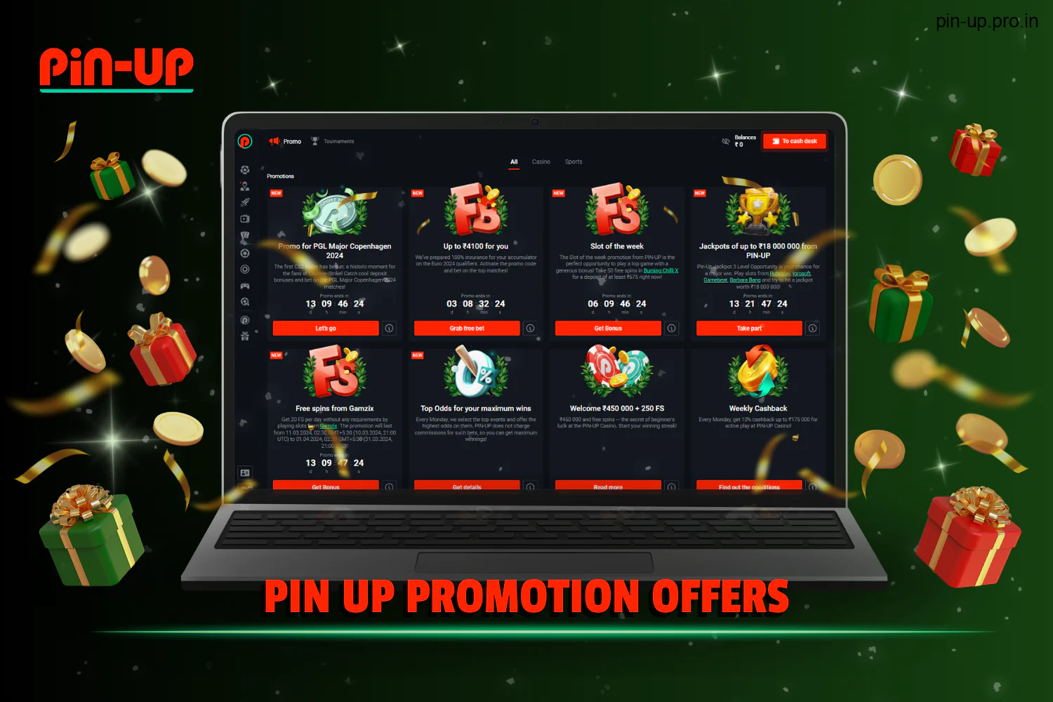 Pin Up offers promotional deals to registered users from India